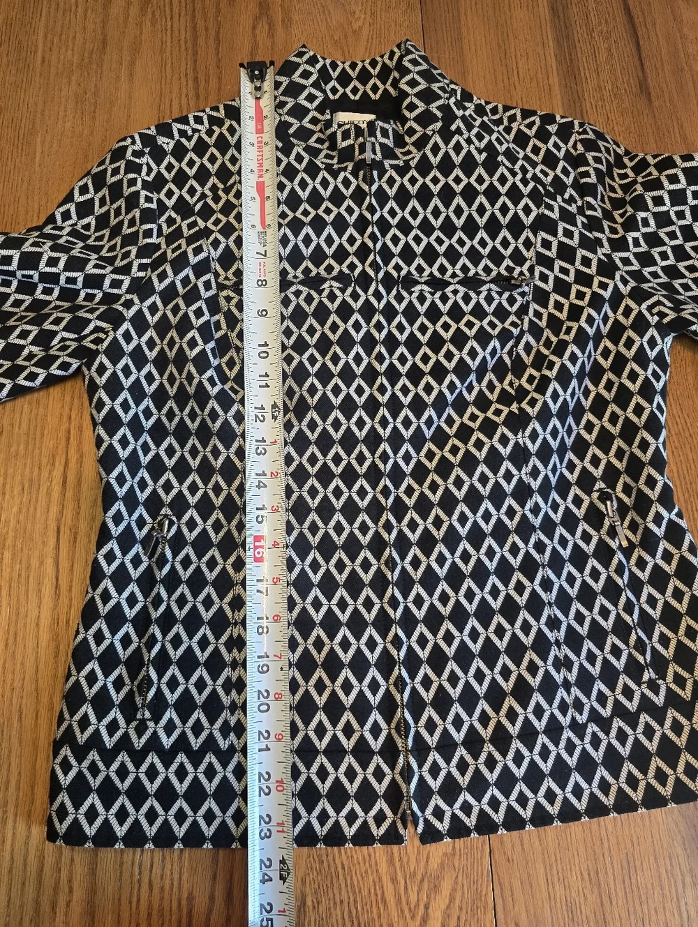 Chico's Black And White Diamond Geometric Print Jacket Blazer Size 0